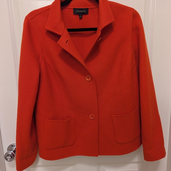 Talbots Women's Wool Fleece Button Blazer Jacket Bright Red, Size 8. - Picture 3 of 6